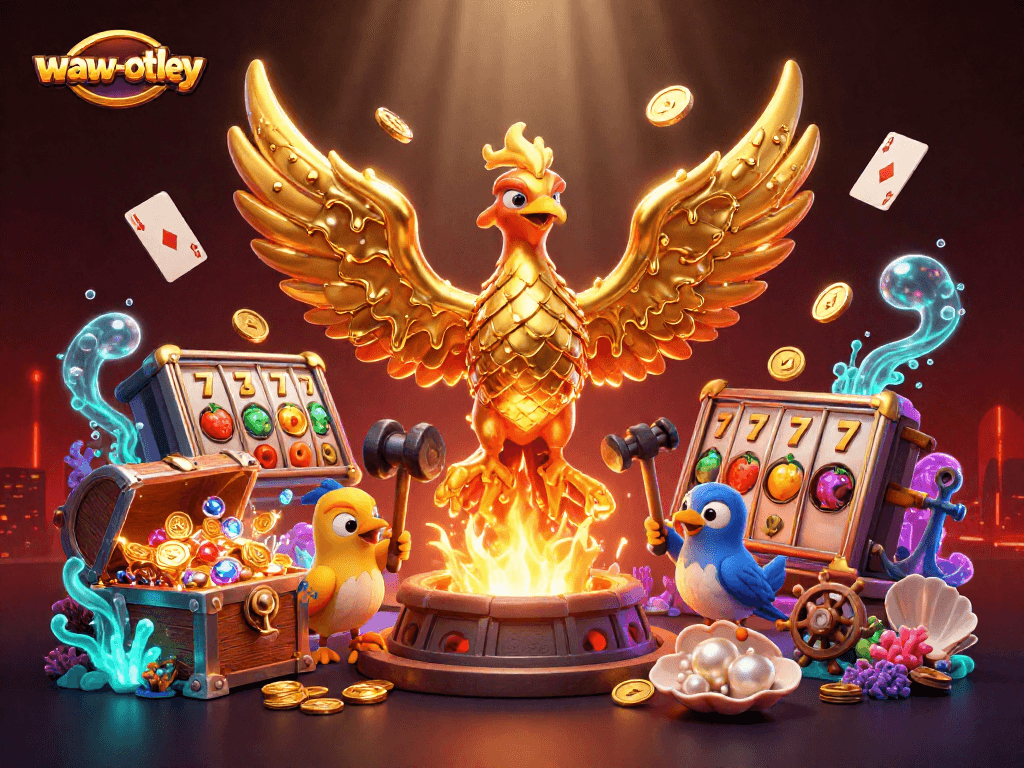 Engage with waw-otley for thrilling casino action featuring a vibrant 3D phoenix amidst dynamic gaming elements.