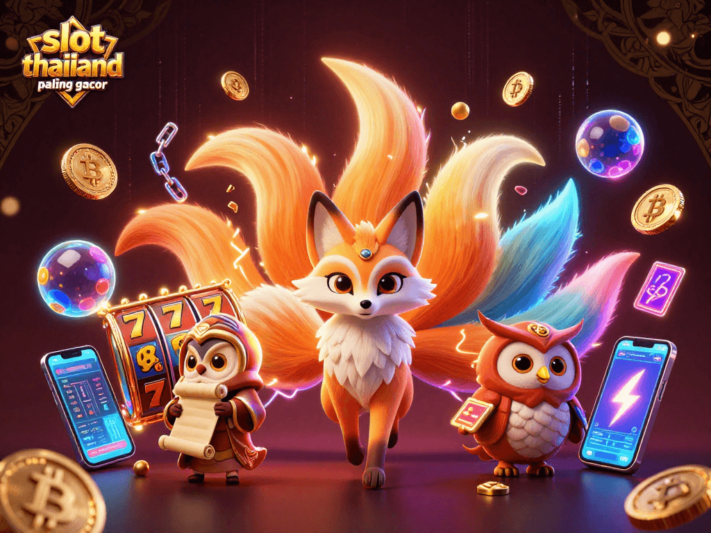 Engage with slot thailand paling gacor in a vibrant 3D scene featuring magical characters and crypto elements dynamically interacting.