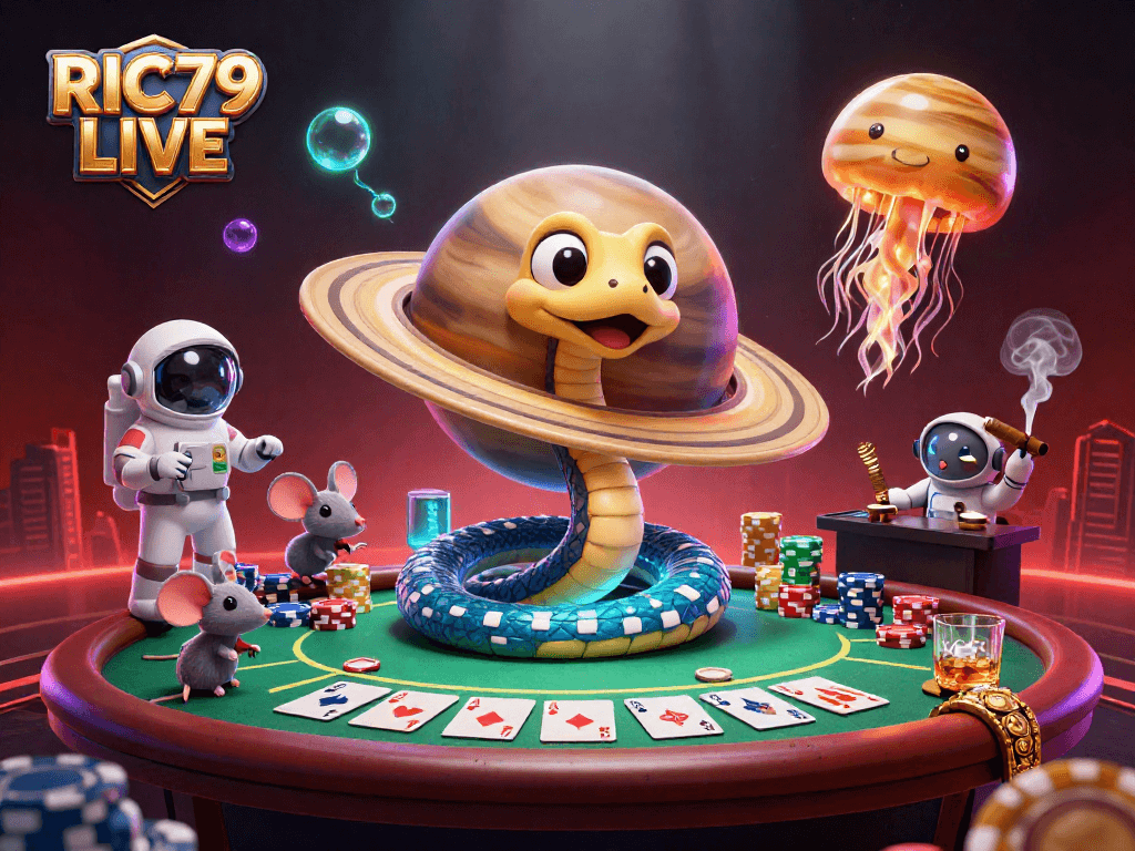 Bet on RIC79 LIVE's cosmic roulette with cartoon characters and vibrant casino themes.