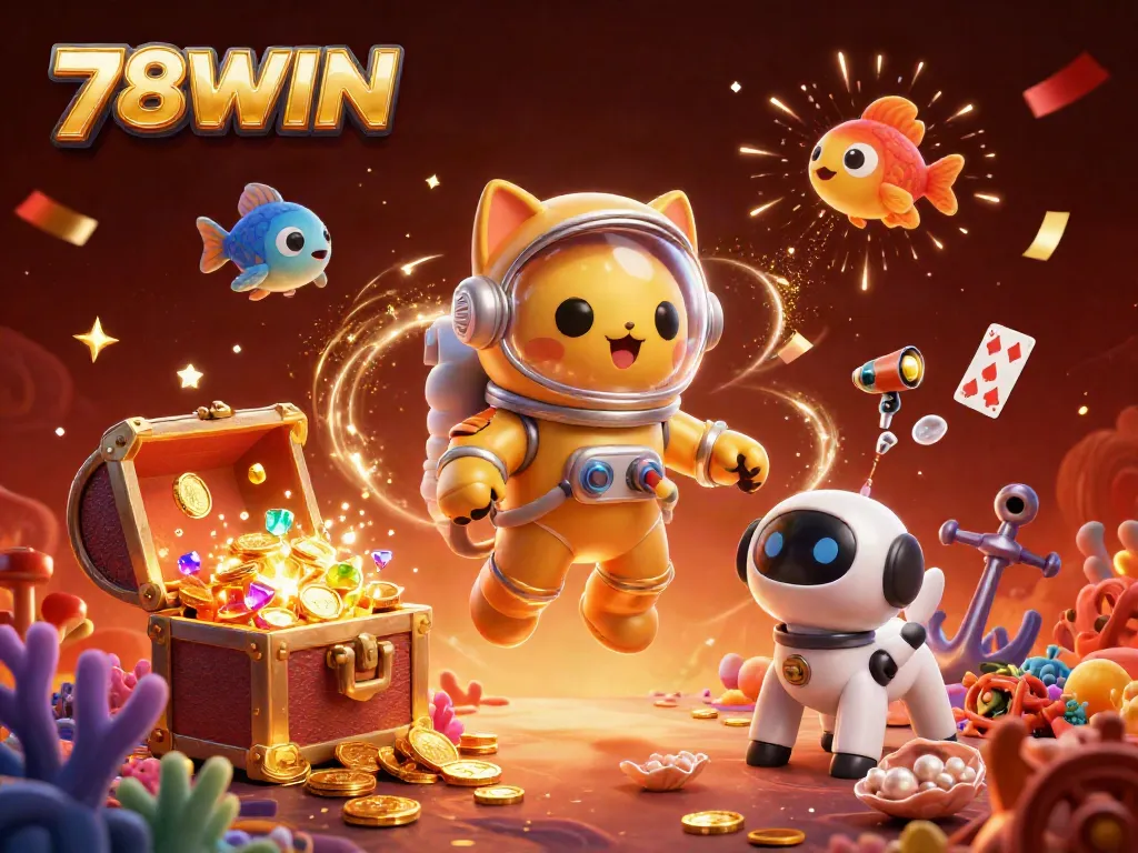 Experience thrilling moments with 78WIN as a space cat and robot dog navigate their casino adventures.