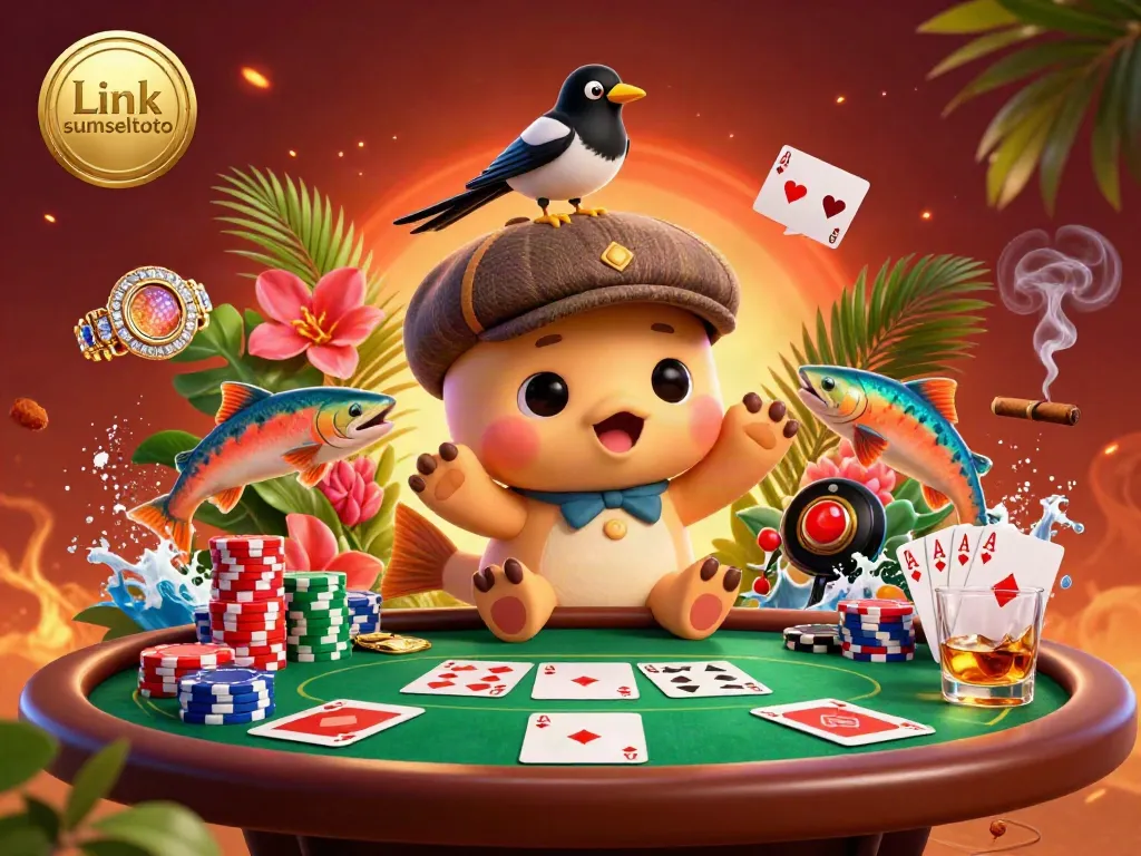 Engage with Link sumseltoto in a vibrant 3D casino scene featuring baby Nessie and playful magpie.