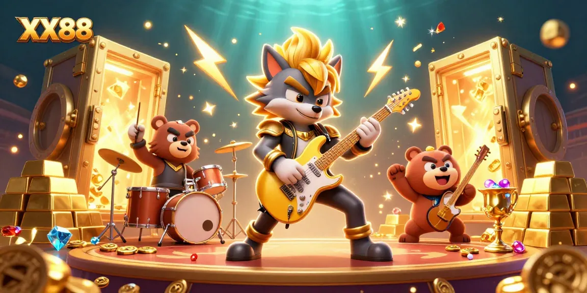 Engage in thrilling action with XX88 at a vibrant casino stage featuring epic characters.