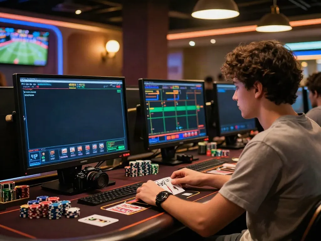 Dynamic betting scene with 8kbeteu.com platform showcasing live sports and casino excitement.
