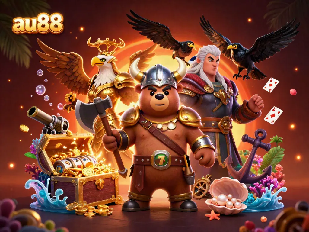 Experience the thrill at au88 with dynamic 3D casino characters and vibrant game elements.