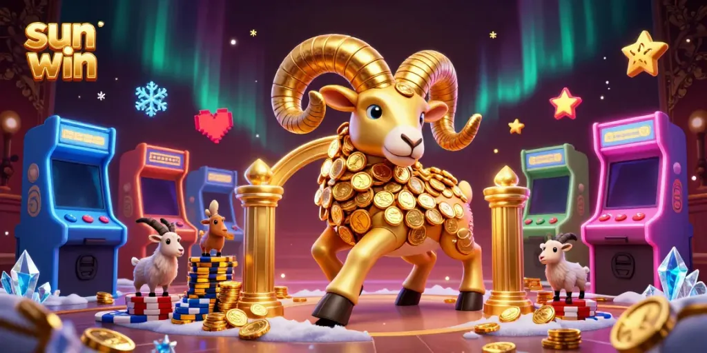 Engage in thrilling gaming action with Sun Win as the golden ram charges through vibrant casino elements.