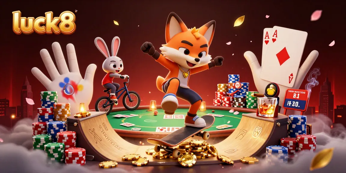 Experience thrilling gameplay at luck8 with vibrant casino-themed illustration featuring a fox and rabbit.
