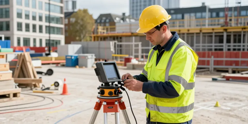 Utility Surveyors London conducting GPR survey on construction site.