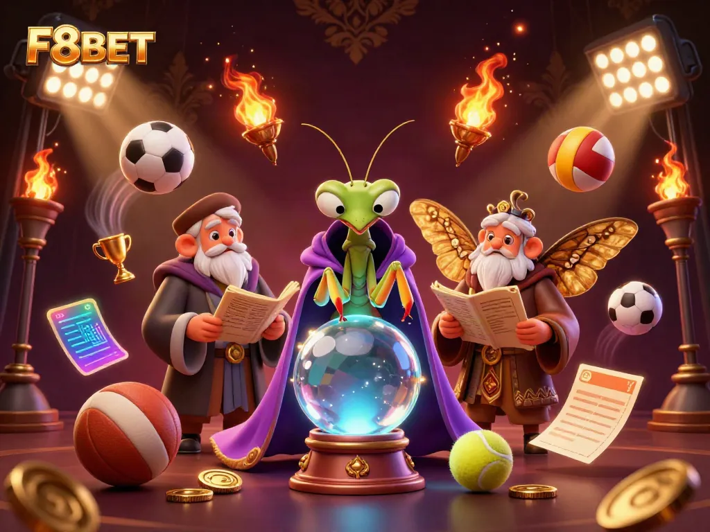 Experience thrilling bets at F8BET with this vibrant illustration showcasing fortune, sports, and excitement.