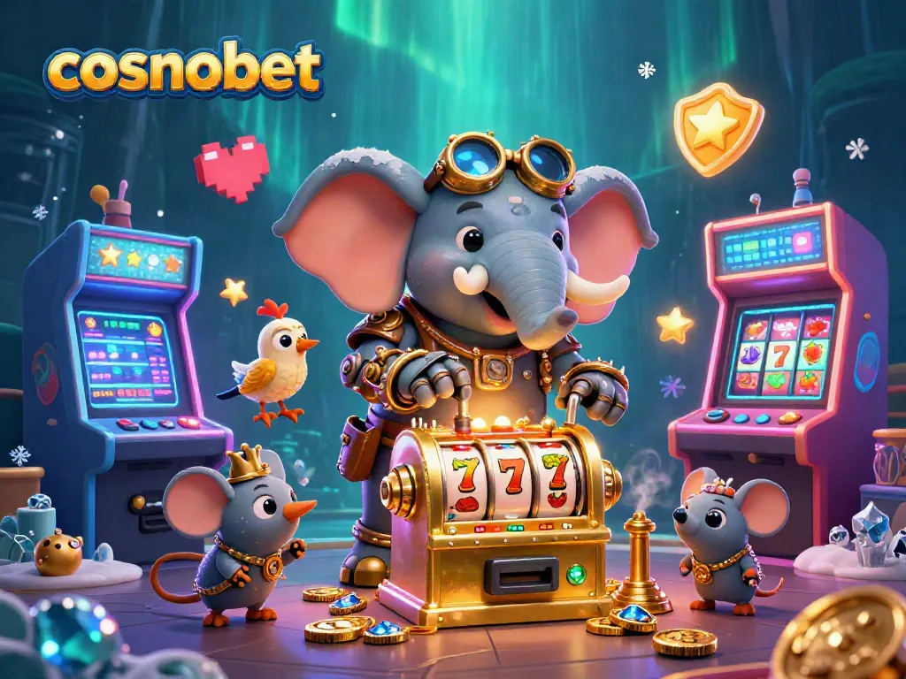 Spin the reels at cosmobet with a steampunk elephant engineer, immersive casino game experience.