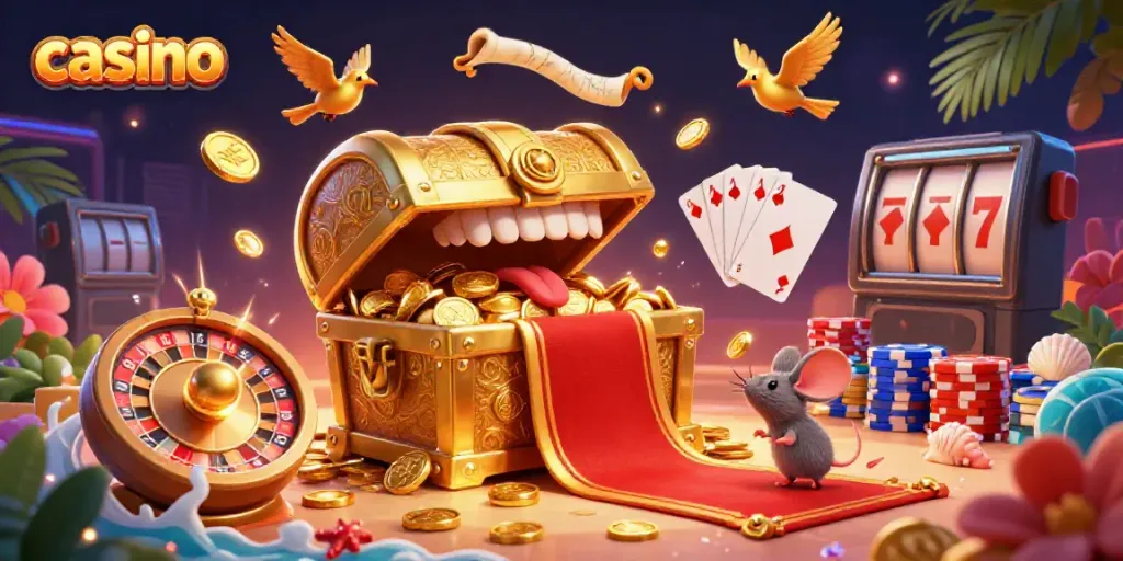 Experience the thrill of casino gaming with this vibrant illustration showcasing adventure and excitement.
