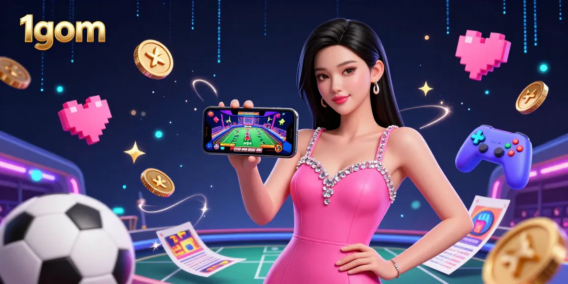Bet on sports with 1gom, featuring a stylish woman engaging with a live dealer game.