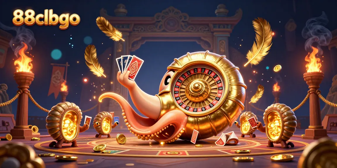Engage in thrilling games at 88clbgo featuring a giant nautilus as a roulette wheel amidst a vibrant casino scene.