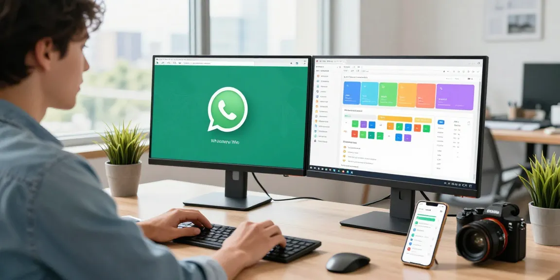 Engaged user on WhatsApp網頁版 in a modern tech workspace, showcasing communication and collaboration tools.