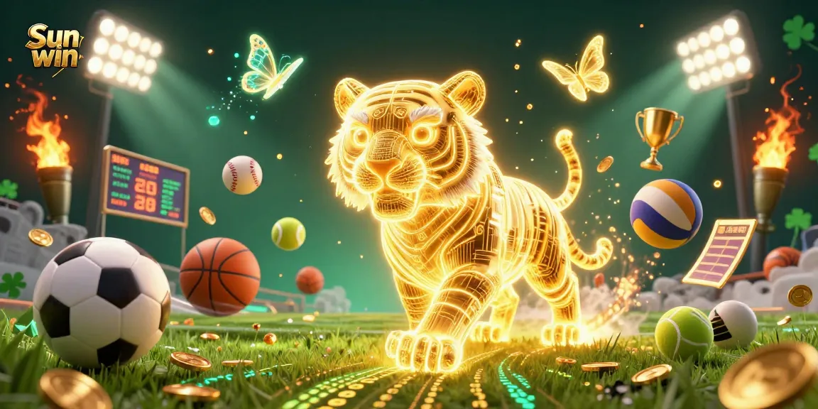 Betting action with Sun win's vibrant casino-themed illustration featuring sports elements.