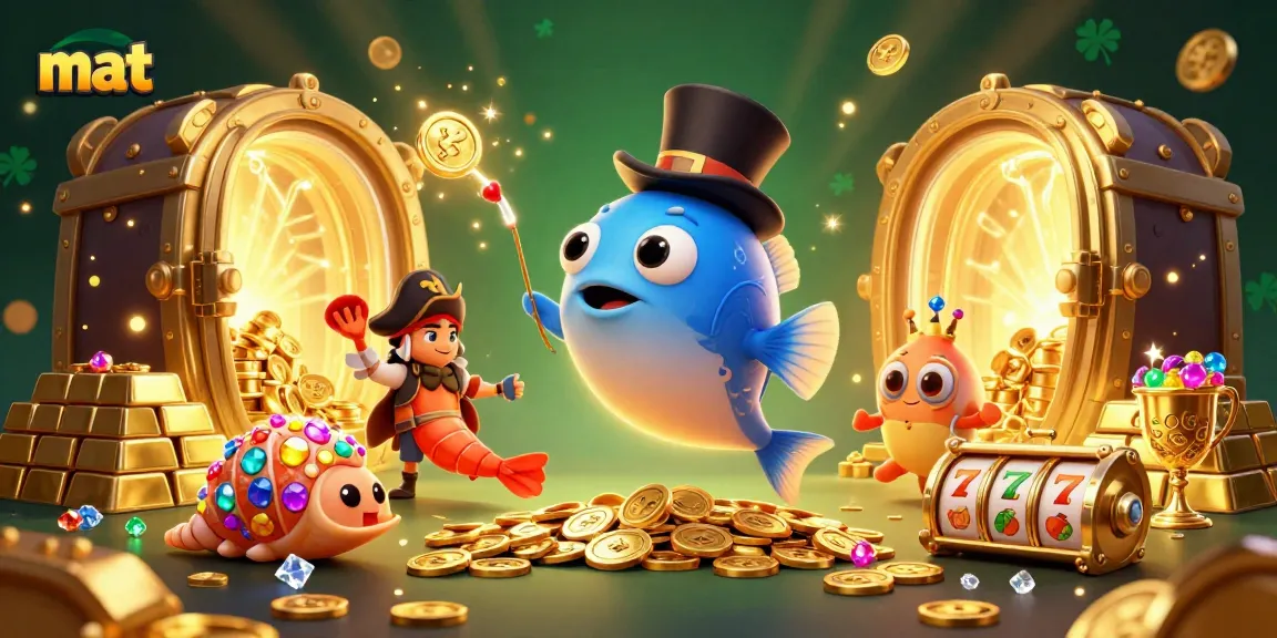Win golden coins with mat in this vibrant 3D casino scene featuring lively sea creatures.