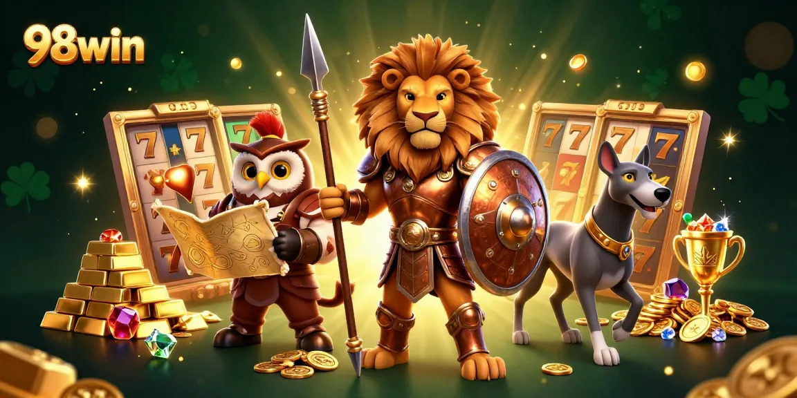 Engage with 98win's thrilling slot experience featuring dynamic characters and casino elements.