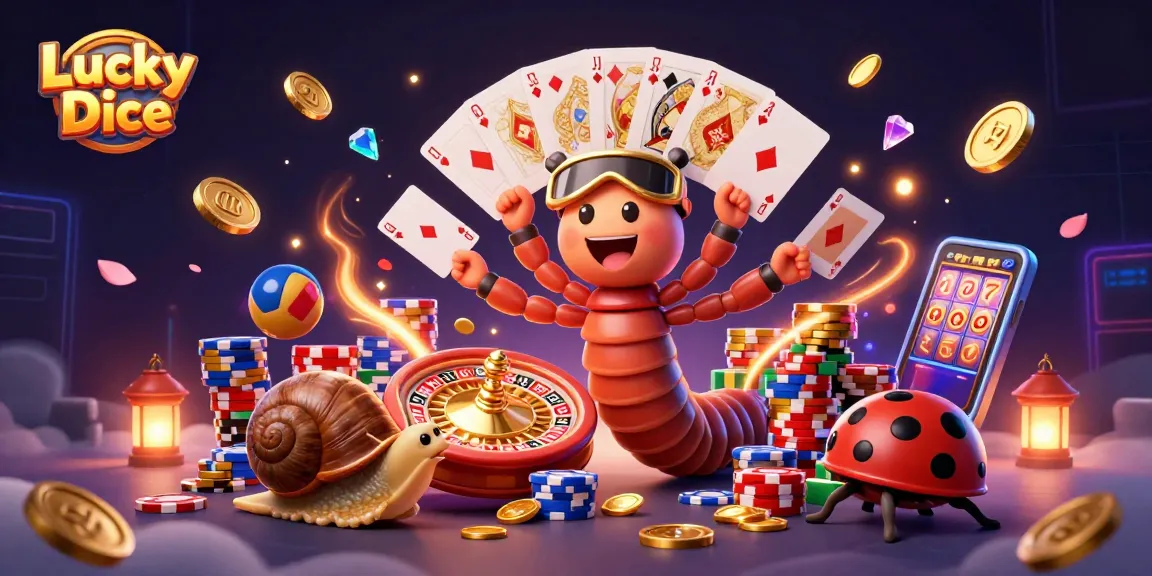 Experience thrilling gameplay with Lucky Dice in this colorful, dynamic casino scene.