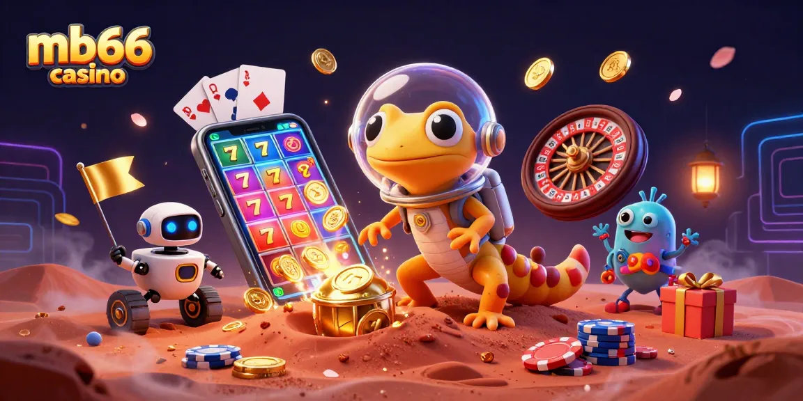 Experience thrilling gameplay with mb66 casino, featuring a Martian gecko in a vibrant 3D illustration.