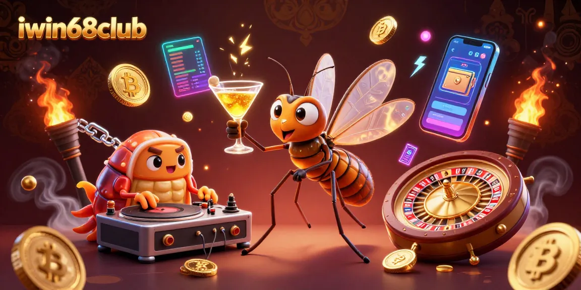 Enjoy thrilling gaming moments with iwin68club, featuring lively characters and casino graphics.