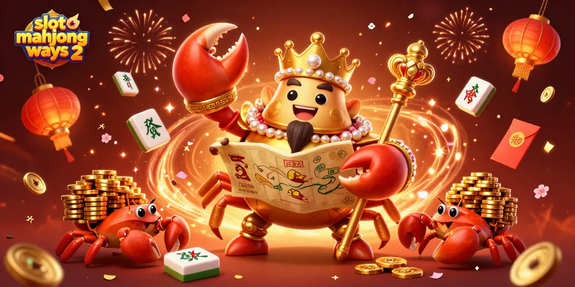 Experience the excitement of slot mahjong ways 2 with a vibrant scene of a golden crab emperor and festive gambling elements.