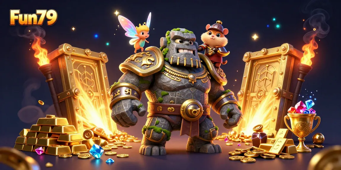 Experience the excitement of Fun79 with an energetic scene featuring magic and treasure in a vibrant casino setting.