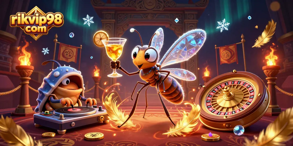 Engage with the vibrant world of rikvip98 com, featuring a lively casino mascot and immersive gaming elements.