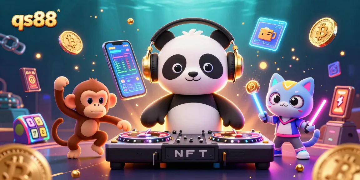 Experience the casino vibe with qs88 as our DJ panda spins at the roulette wheel, immersed in neon gaming magic.