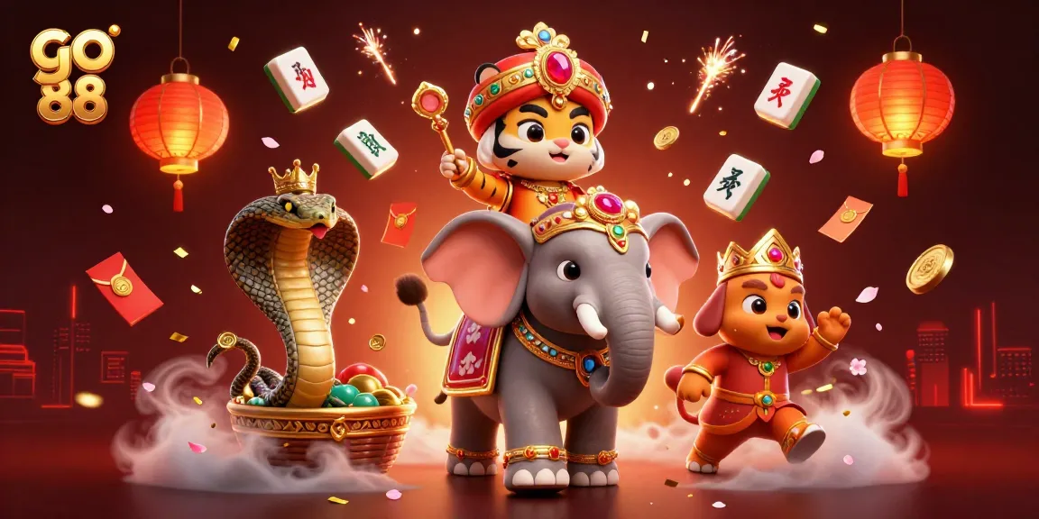 Engage in thrilling gaming action with go 88, featuring a 3D cartoon elephant and maharaja in a vibrant casino environment.