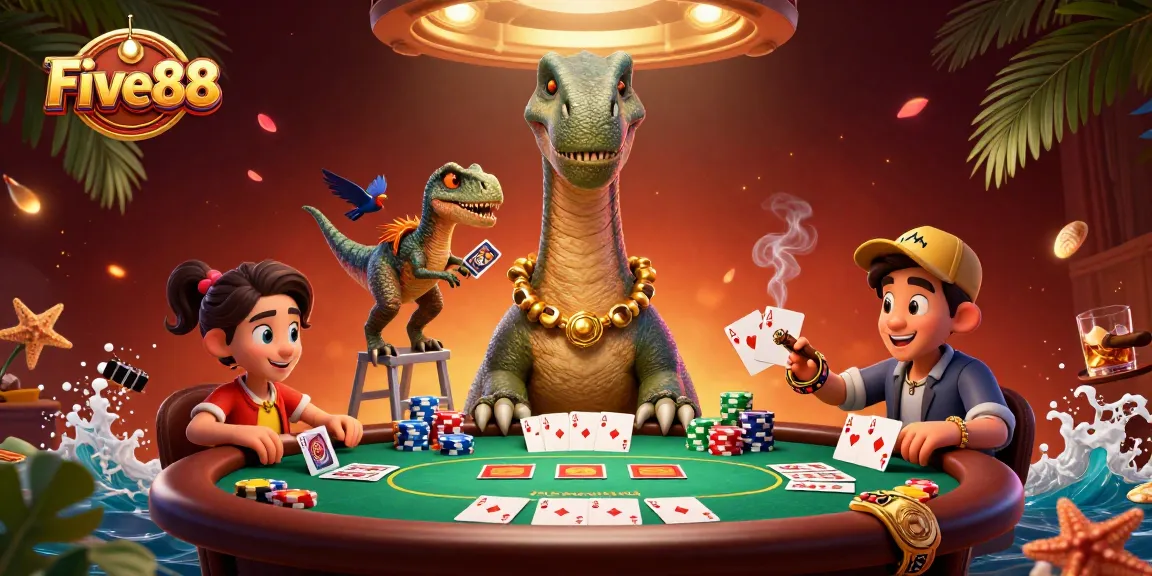 Experience thrilling card games at Five88 casino with a lively 3D scene.