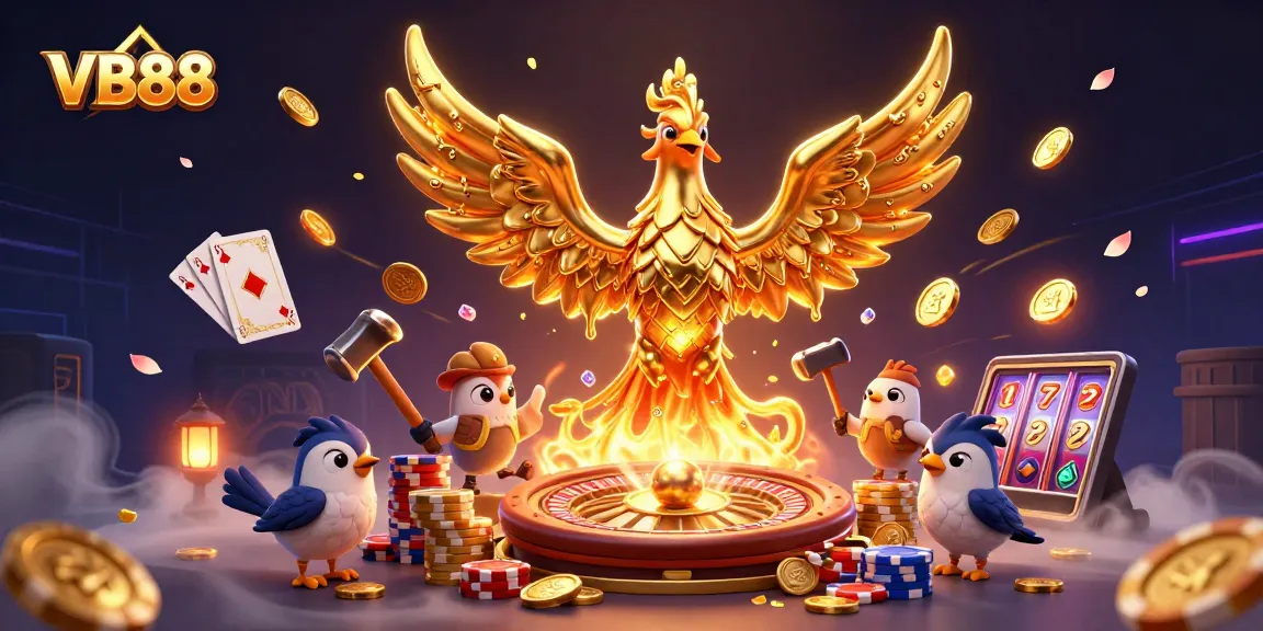 Experience thrilling VB88 moments with a golden phoenix and vibrant casino elements.