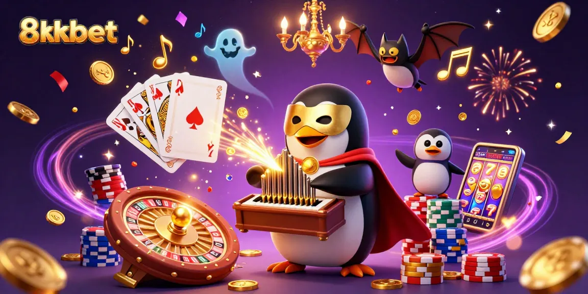 Join the excitement of 8xbet with a dynamic 3D casino scene featuring animated characters and vibrant game elements.