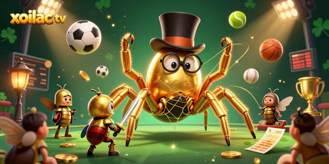 Betting on xoilac tv showcases a unique scene with a golden tarantula weaving excitement.