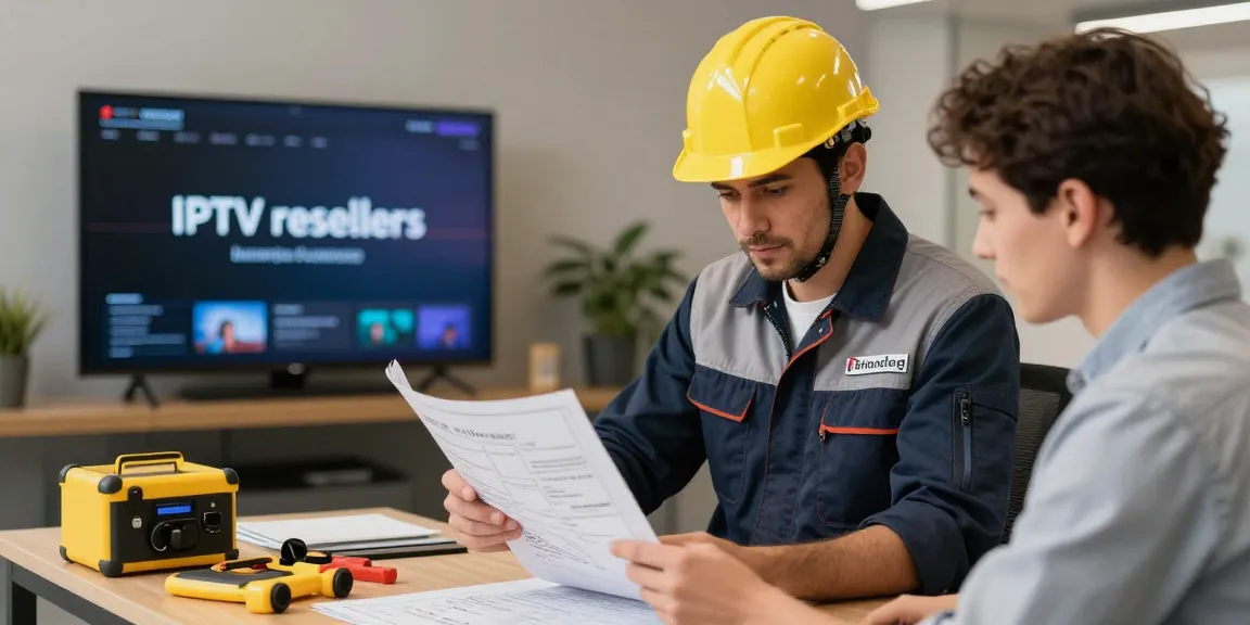 "IPTV reseller discussing solutions in a local business environment, showcasing trusted providers and community service."